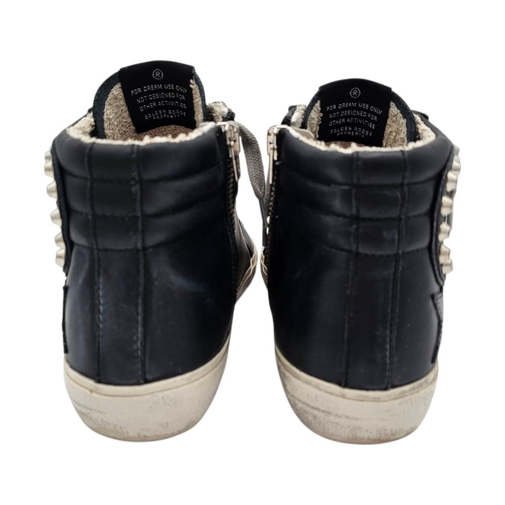 Golden Goose Slide Studded High Top Zip Up Sneaker Black Leather Size 37 US 7 - Picture 7 of 11